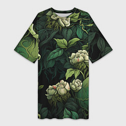 Женская длинная футболка Черепа в поле цветов