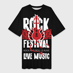 Футболка женская длинная Rock festival - live music, цвет: 3D-принт