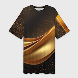 Женская длинная футболка Золотая стильная абстракция на черном фоне