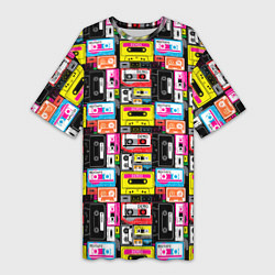 Женская длинная футболка Цветные аудиокассеты