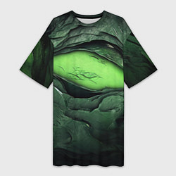 Женская длинная футболка Разрез на зеленой абстракции