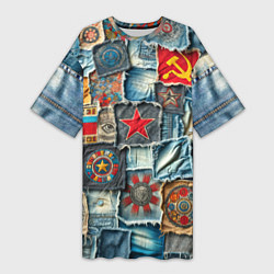 Женская длинная футболка Ретро пэчворк СССР