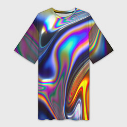 Женская длинная футболка Абстрактный разноцветный жидкий металл
