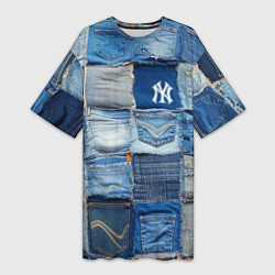 Женская длинная футболка Patchwork - New York yankees baseball team