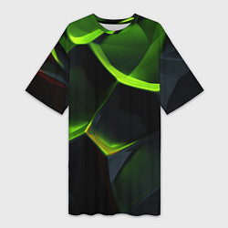 Футболка женская длинная Green neon abstract geometry, цвет: 3D-принт