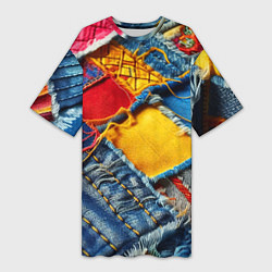 Женская длинная футболка Colorful denim patchwork - ai art
