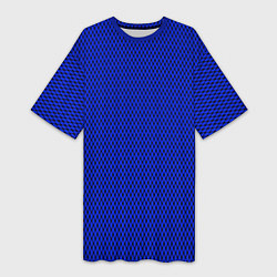 Женская длинная футболка Имитация сетки паттерн чёрно-синий