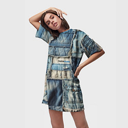 Футболка женская длинная Patchwork denim - vogue, цвет: 3D-принт — фото 2