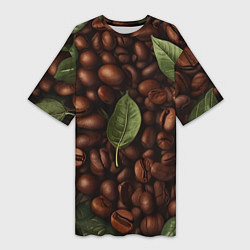 Женская длинная футболка Кофейные зёрна с листьями