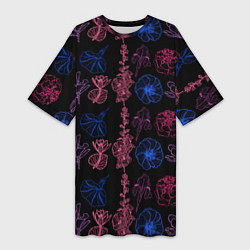 Женская длинная футболка Неоновые разноцветные цветы