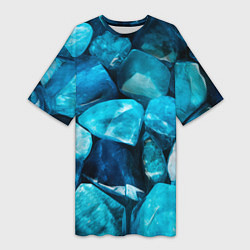 Женская длинная футболка Аквамарин камни минералы крупный план