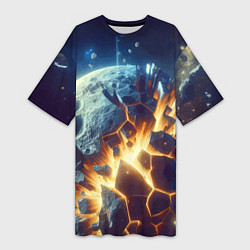 Женская длинная футболка Взрыв планеты - космос от нейросети