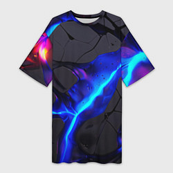 Женская длинная футболка Темный синий неон из разлома плит