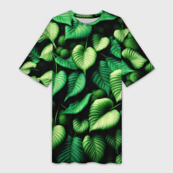 Женская длинная футболка Зеленые листья и мох
