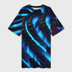 Женская длинная футболка Неоновая яркая геометрическая абстракция со светом