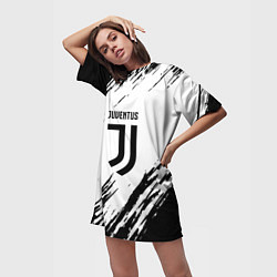 Футболка женская длинная Juventus краски, цвет: 3D-принт — фото 2