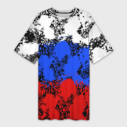 Женская длинная футболка Российский флаг брызги