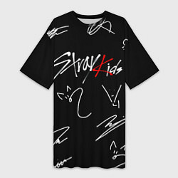 Женская длинная футболка Stray kids автографы лого