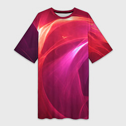 Футболка женская длинная Красно-розовый энергетический хаос волн, цвет: 3D-принт