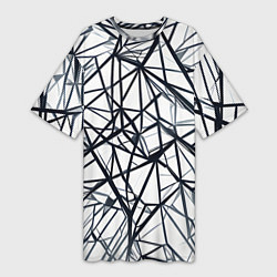 Женская длинная футболка Чёрные хаотичные линии на белом фоне