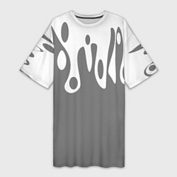 Футболка женская длинная Потеки белой краски на сером фоне, цвет: 3D-принт