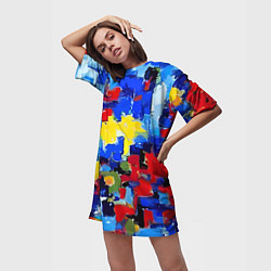 Футболка женская длинная Смелые мазки яркой краски - нейросеть, цвет: 3D-принт — фото 2