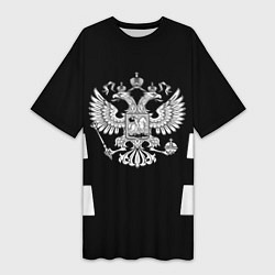 Футболка женская длинная Герб РФ полосы, цвет: 3D-принт