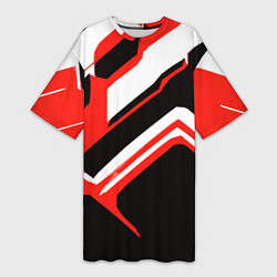 Женская длинная футболка Бело-красные линии на чёрном фоне