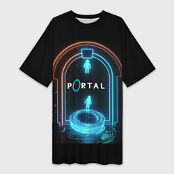 Футболка женская длинная Portal neon style logo, цвет: 3D-принт
