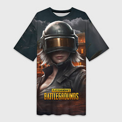 Футболка женская длинная PUBG девушка в шлеме, цвет: 3D-принт