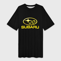 Футболка женская длинная Subaru logo yellow, цвет: 3D-принт