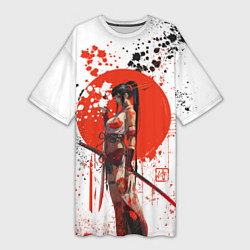 Женская длинная футболка Женщина самурай