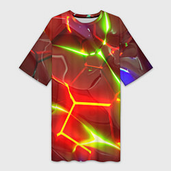 Женская длинная футболка Неоновые красные плиты с ярким светом