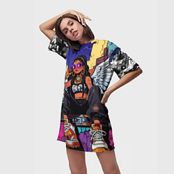 Футболка женская длинная Городской ангел - urban style, цвет: 3D-принт — фото 2