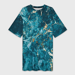 Футболка женская длинная Мраморная текстура с золотом, цвет: 3D-принт