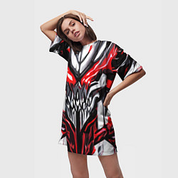 Футболка женская длинная Абстрактный красный череп, цвет: 3D-принт — фото 2