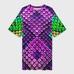 Женская длинная футболка Фиолетовая текстурная кожа змеи