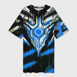 Футболка женская длинная Абстрактная синяя руна, цвет: 3D-принт