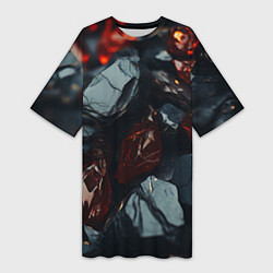 Женская длинная футболка Темные блестящие абстрактные камни