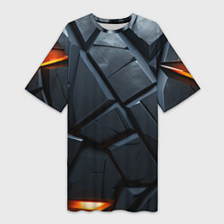 Женская длинная футболка Серые камни с оранжевом свечением