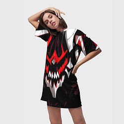 Футболка женская длинная Абстрактное красное лицо монстра, цвет: 3D-принт — фото 2