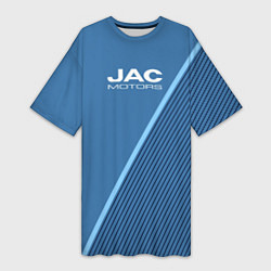 Футболка женская длинная Jac motors сине-голубой с полосой, цвет: 3D-принт