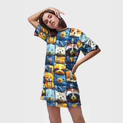 Футболка женская длинная Пэчворк с мордашками енотов, цвет: 3D-принт — фото 2