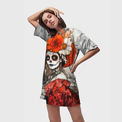 Футболка женская длинная Катрина в красном, цвет: 3D-принт — фото 2