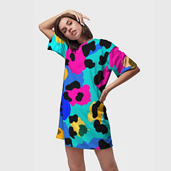 Футболка женская длинная Радужный неоновый леопард, цвет: 3D-принт — фото 2