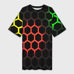 Женская длинная футболка Hexagon neon