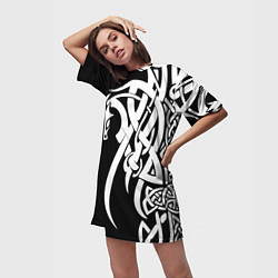 Футболка женская длинная Языческий кельтский орнамент тату, цвет: 3D-принт — фото 2