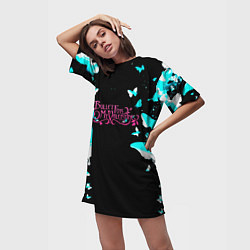 Футболка женская длинная Bullet for my valentine бабочки, цвет: 3D-принт — фото 2