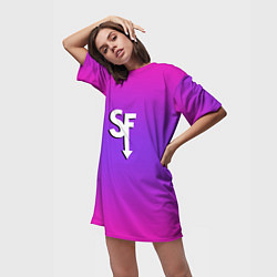 Футболка женская длинная Sally Face neon gradient, цвет: 3D-принт — фото 2