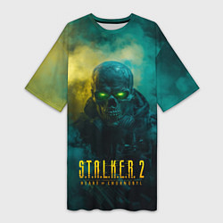 Футболка женская длинная Stalker 2 скелет в форме, цвет: 3D-принт
